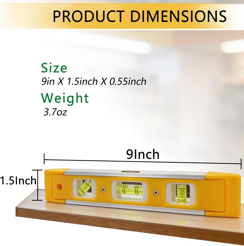 9 Inch Magnetic Torpedo Level 3PCS Aluminum Bubble Level Tool