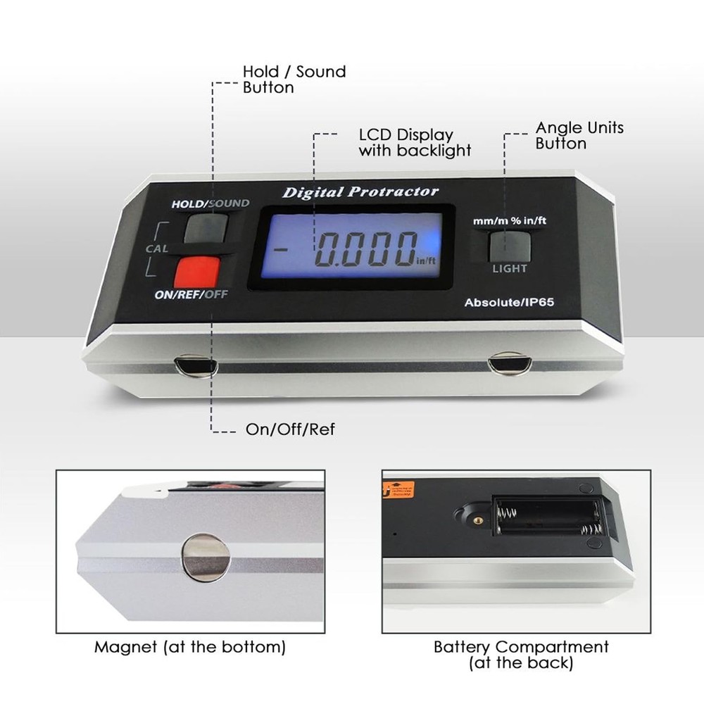 Digital Angle Finder Magnetic Protractor Inclinometer Angle Level Meter Tool ...