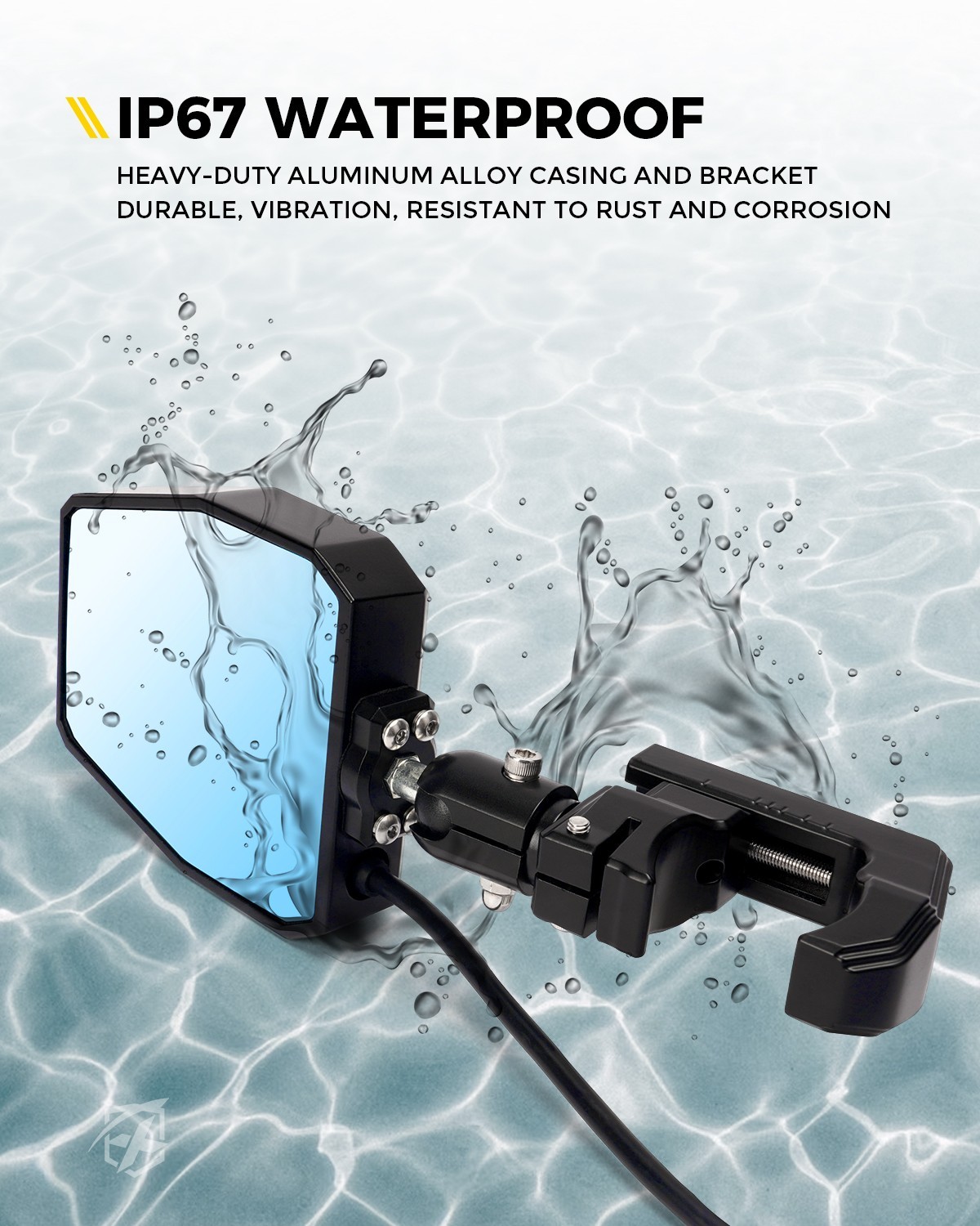 UTV Rear View Side Mirrors W/ Yellow Spot Puddle Lights for 1.75"-2" Roll Cage