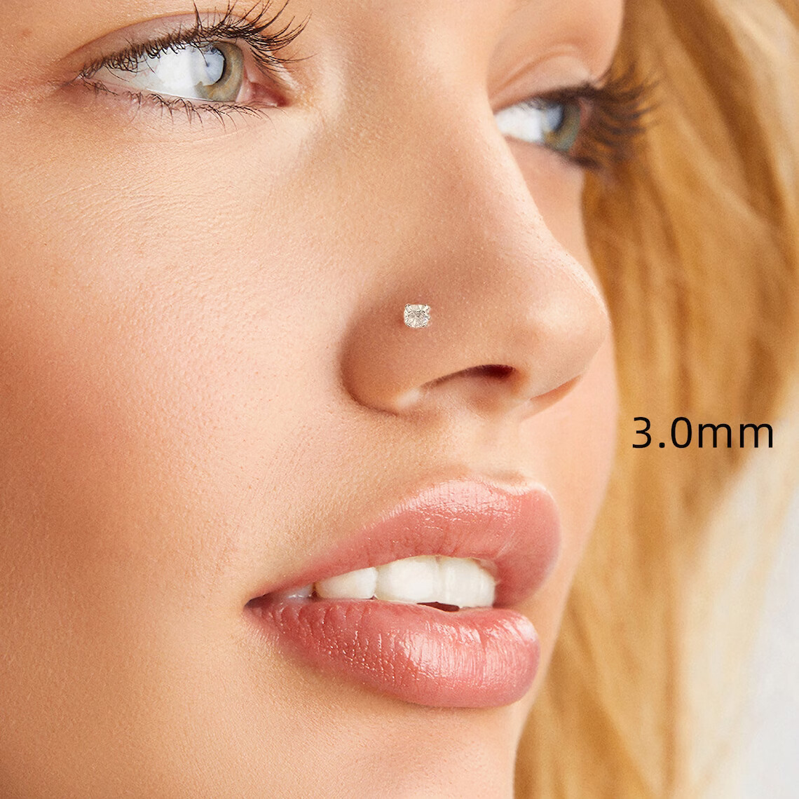 Natural Diamond Solitaire Nose Dainty 18g Nose Piercing 14k Solid Gold Screw On
