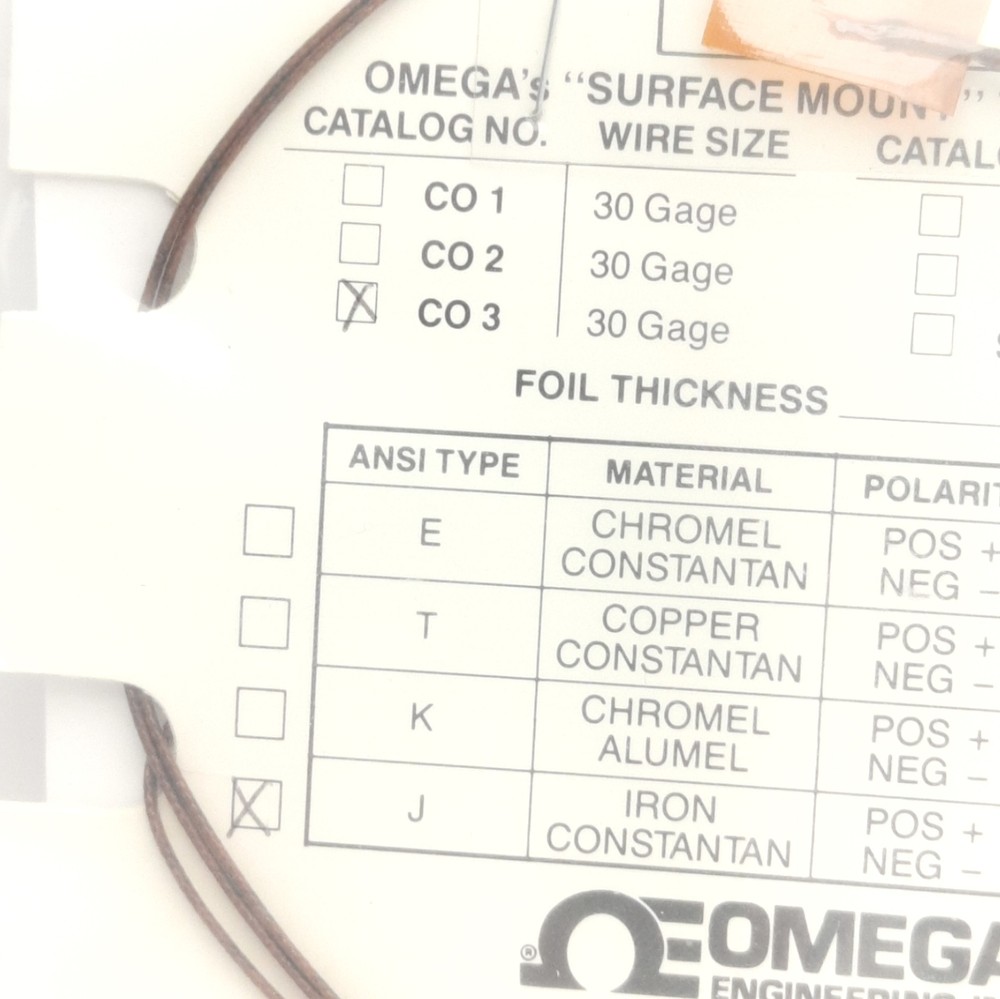 Omega Engineering CO3-J Surface Mount Thermocouple, Type J, 1m Lead