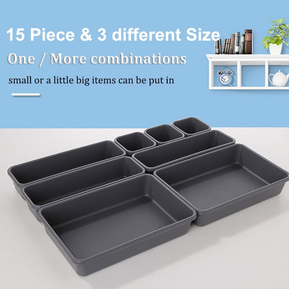 15 PCS Interlocking Desk Drawer Organizer Separator for OfficeBathroomKitch