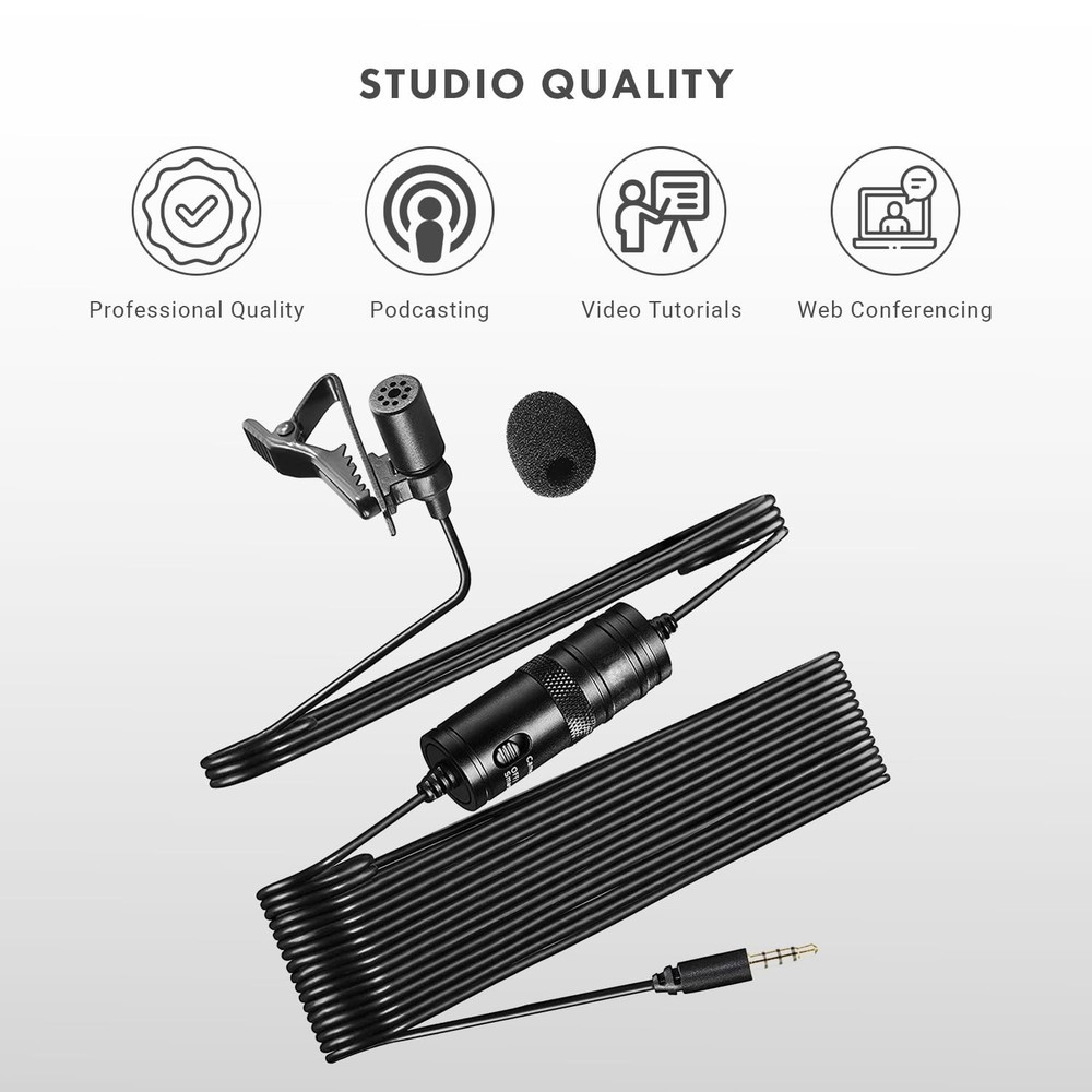 LV1-USB Lavalier Microphone for Camera, Lapel for iPhone and Android Smartpho...