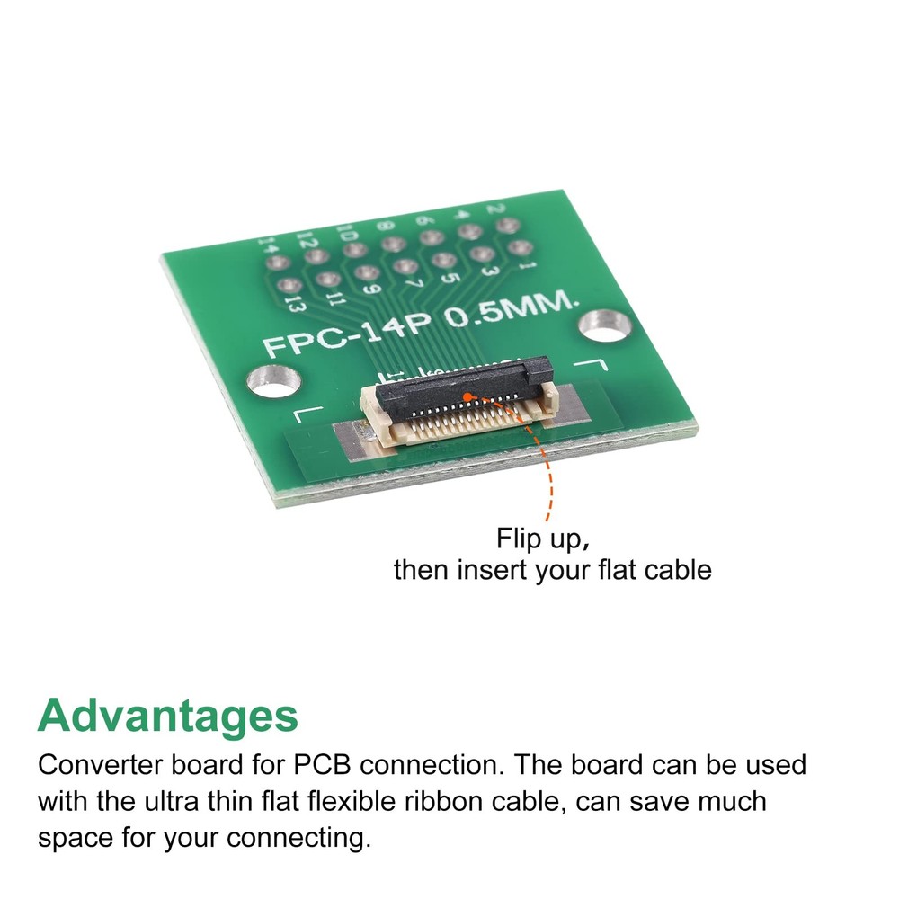 MECCANIXITY FPC FFC PCB Converter Board 14P 0.5mm on Socket Side, Back...