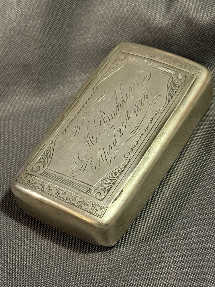 Antique Victorian 800 Silver Snuff Box Dated 1874