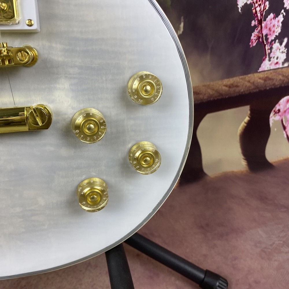 Custom 6 String Electric Guitar Gold Hardware Flame Maple Shell Abalone Inlay