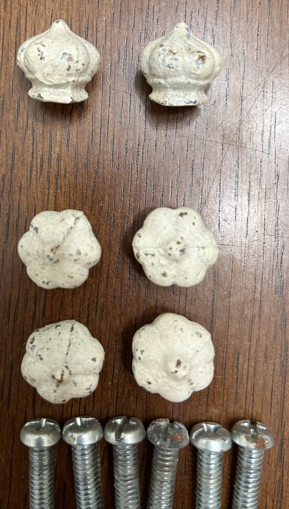 6 Vintage Old Cast Iron Cabinet Drawer Flower Door Knobs Handle Pull. Rustic.