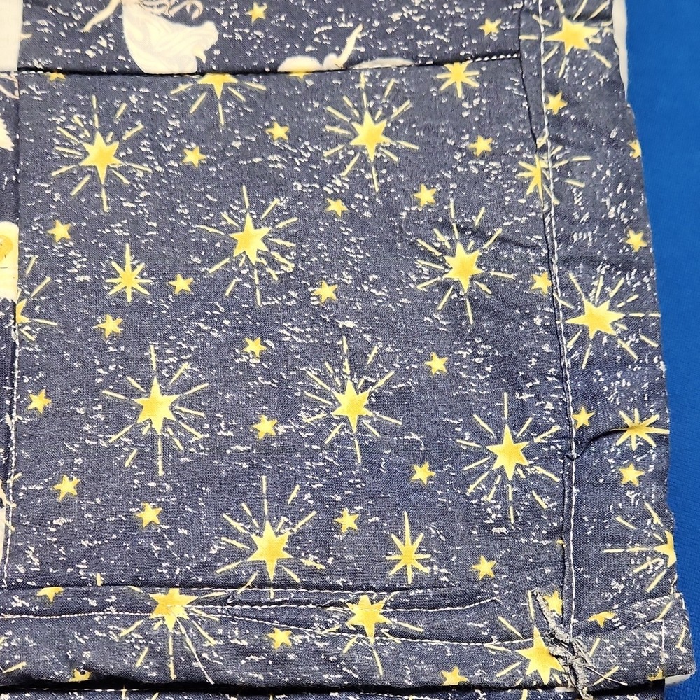 Handmade Patchwork Quilt Blue Star and Angel Pattern Decorative Bedding Blanket