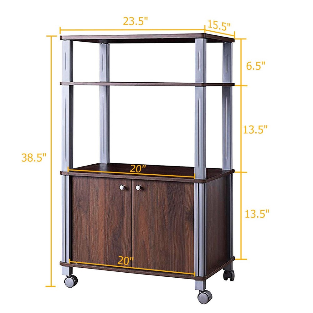 Bakers Rack Microwave Stand Rolling Storage Cart Multi-functional Display Walnut