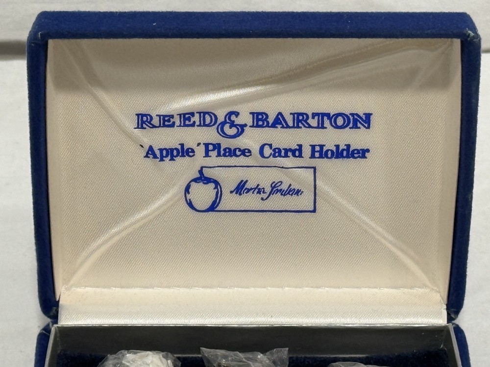 Vintage Reed & Barton 6pc Apple Place Card Holder Silver Plate Boxed Set NOS