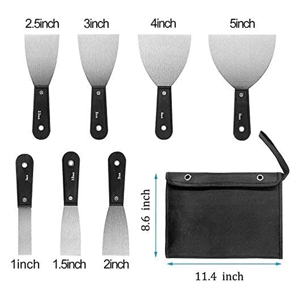 7 PCS Drywall ToolsPutty KnifePaint Scraper Tool With Storage BagStainless St...