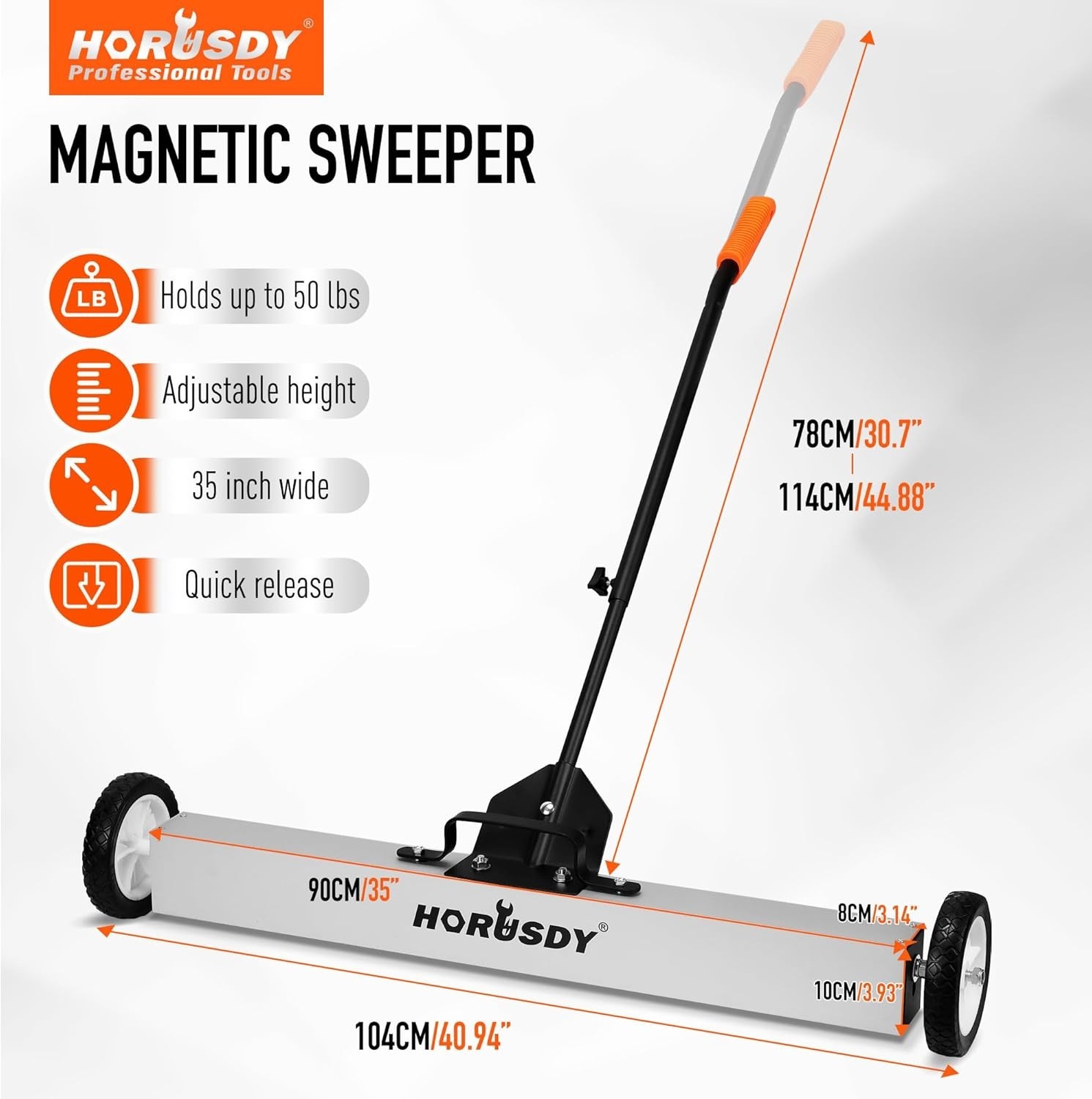 36-Inch Rolling Magnetic Sweeper with Wheels 40-Inch Telescoping Magnetic Pick