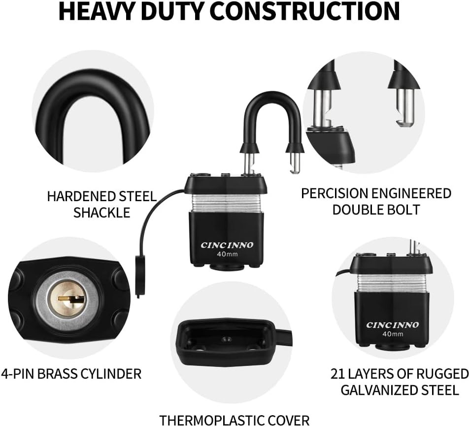 Weatherproof Padlocks - 6 Pack Keyed Alike Heavy Duty Security