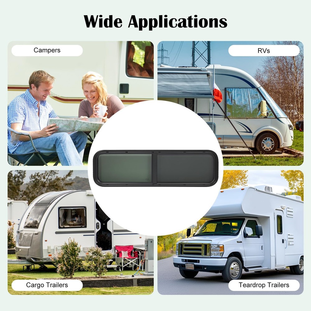 RV Window 42W x 12H 黑色长方形替换件带安装装饰环