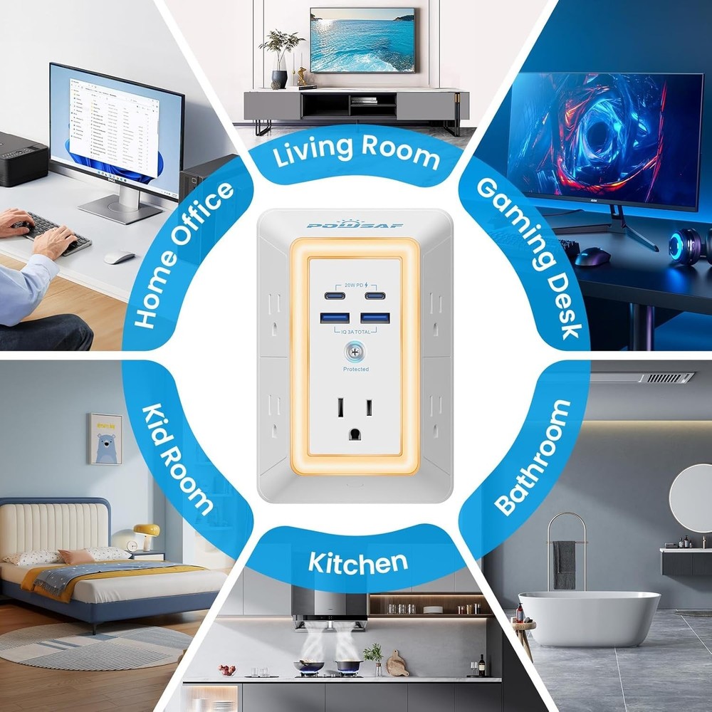 Multi Plug Outlet Surge Protector - 5 Outlet Extender with 4 USB Ports(2 USB...
