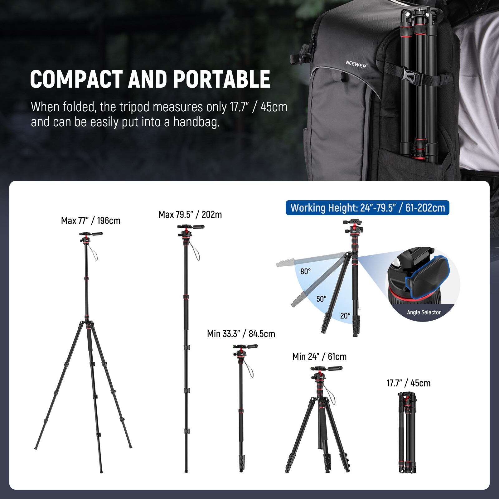 NEEWER 77"/196 cm Camera Tripod Monopod Travel DSLR Video Stand 360° Ball Head