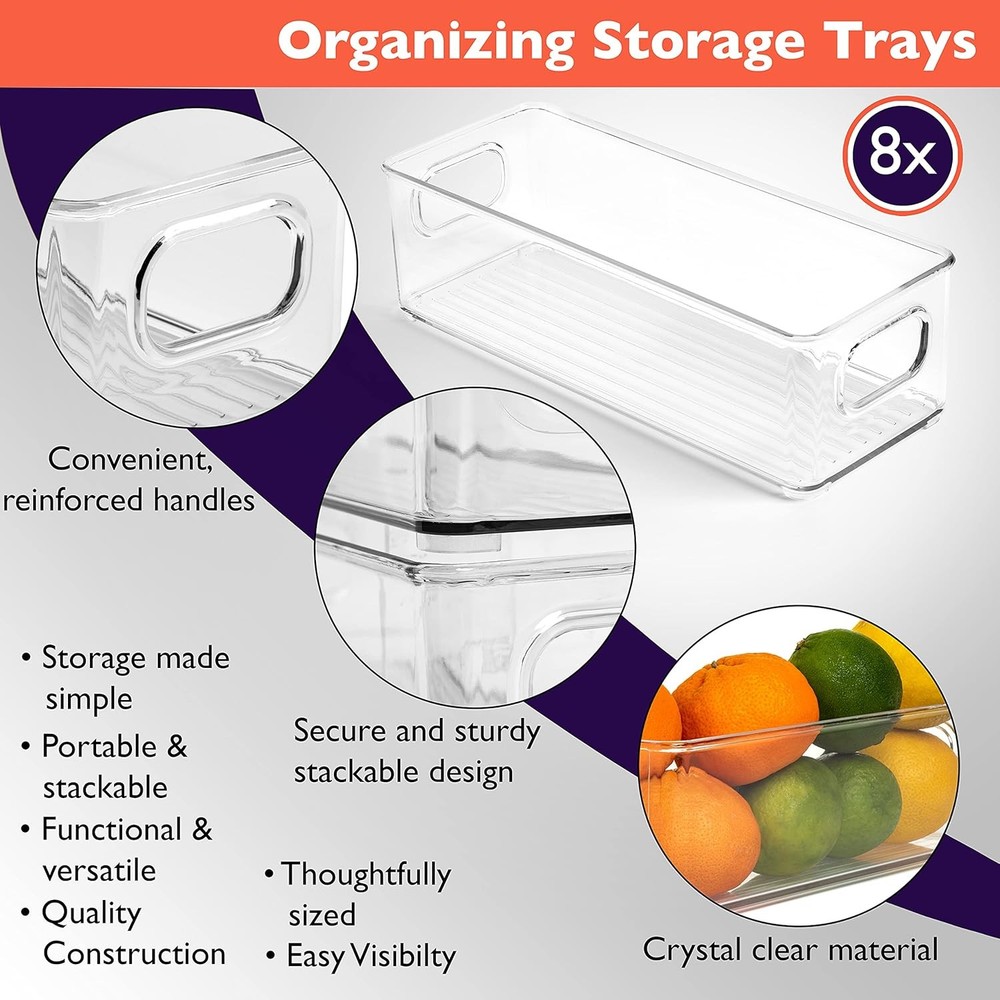 ClearSpace 8 Pack Plastic Pantry Organization Bins for Kitchen & Fridge