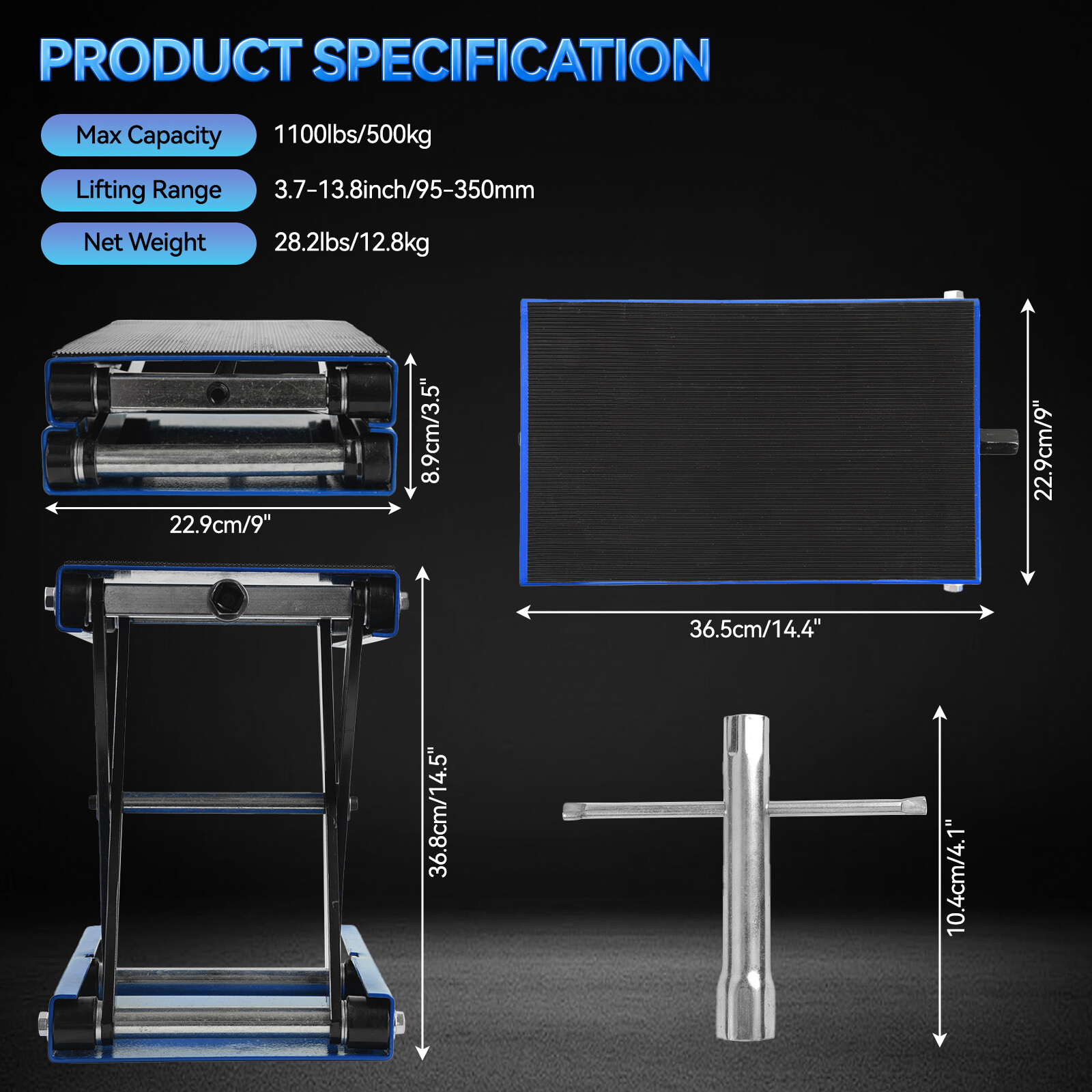 Heavy Duty Motorcycle 1100lb Scissor Jack Lift Wide Deck Hoist Stand ATV Bike BL