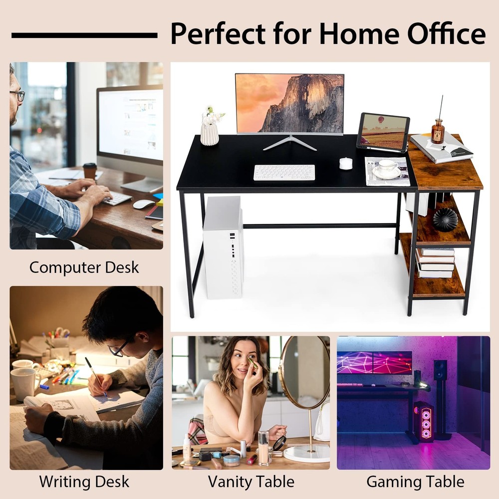 Multifunctional Computer Desk, Industrial Study Writing Desk w/Removable Stor...