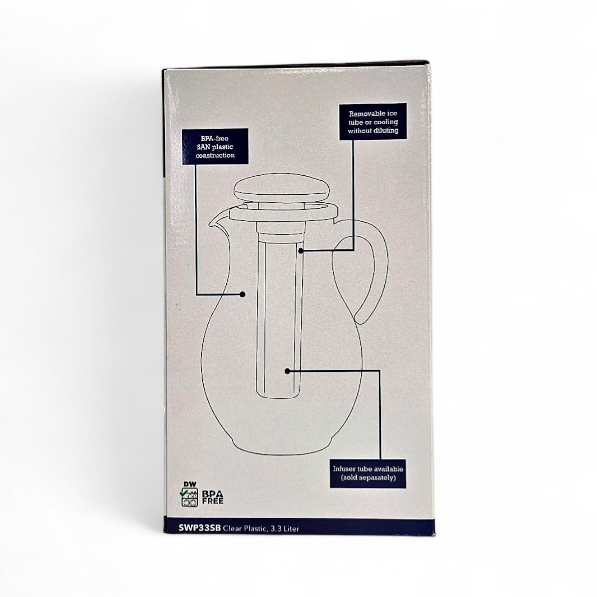 Service Ideas Acrylic Pitcher with Ice Tube, Smooth Body 3.3L