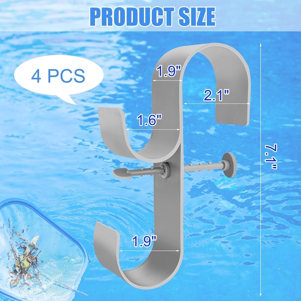 4 Pcs Gray Poolside Pool Leaf Skimmer Net Holder Adjustable Telescopic Hooks ...