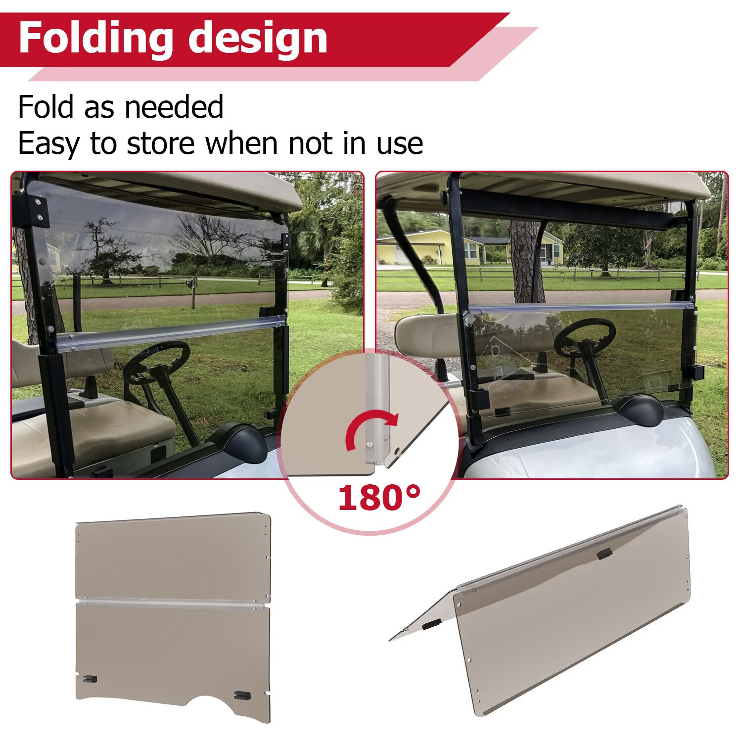 Golf Cart Tinted Polycarbonate Folding Windshield Windscreen For EZGO RXV 08-UP
