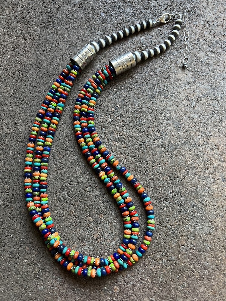 Sterling silver Multistone bead necklace 24 inch