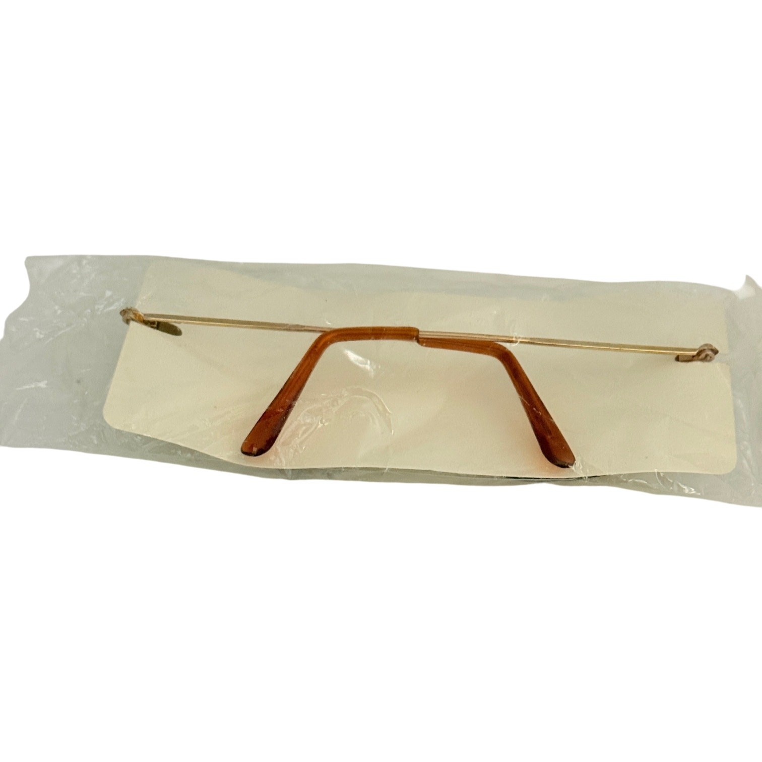 Vtg 70's Aviator Rimless Sunglasses Gold Frame Gradient Amber Lens MIP - A1298