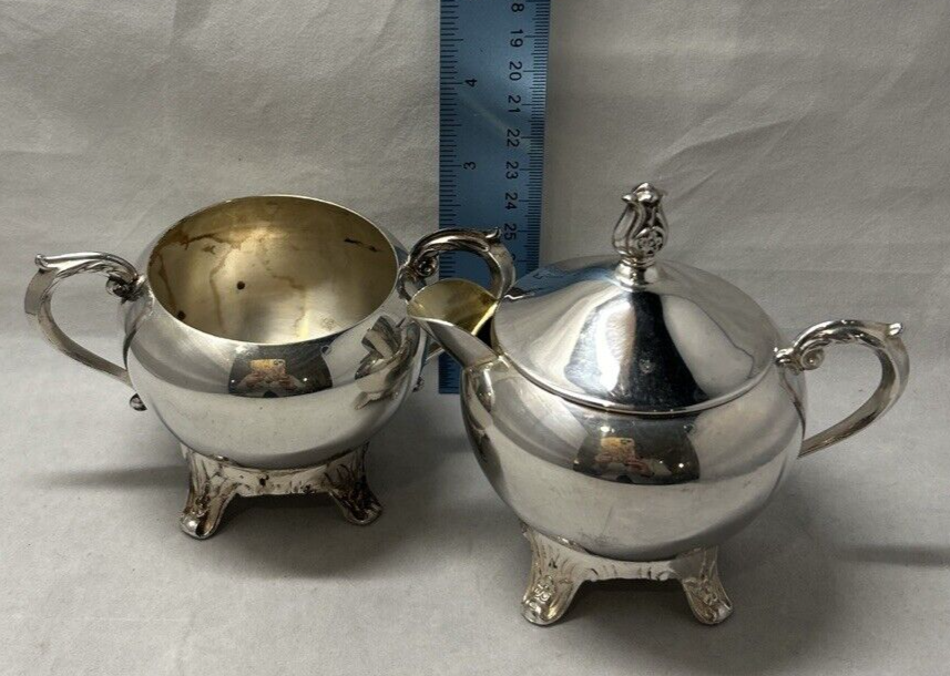 F.B. Rogers Silver Co. Silverplate Footed Lidded Sugar Bowl Creamer