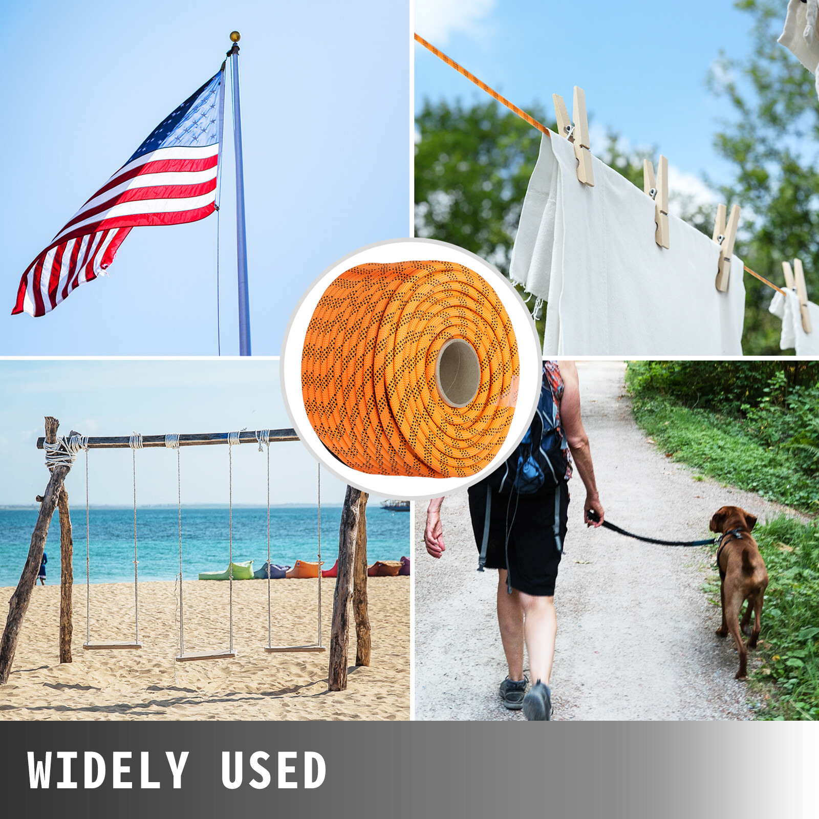 VEVOR 7/16"x200' Polyester Rope Braid Rope Rigging Rope 8400lb Breaking Strength