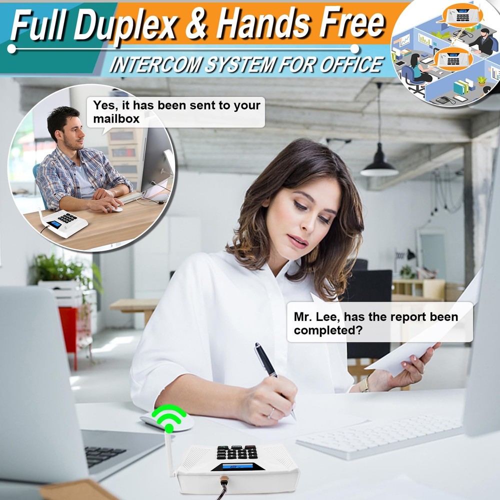 Intercoms Wireless for Home, Full Duplex Hands-Free Intercom, 5300ft White