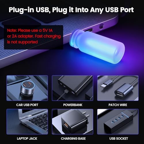 2 PCS USB Interior Car Lights, Touch Control 7 Color 13 Modes Plug Multicolor