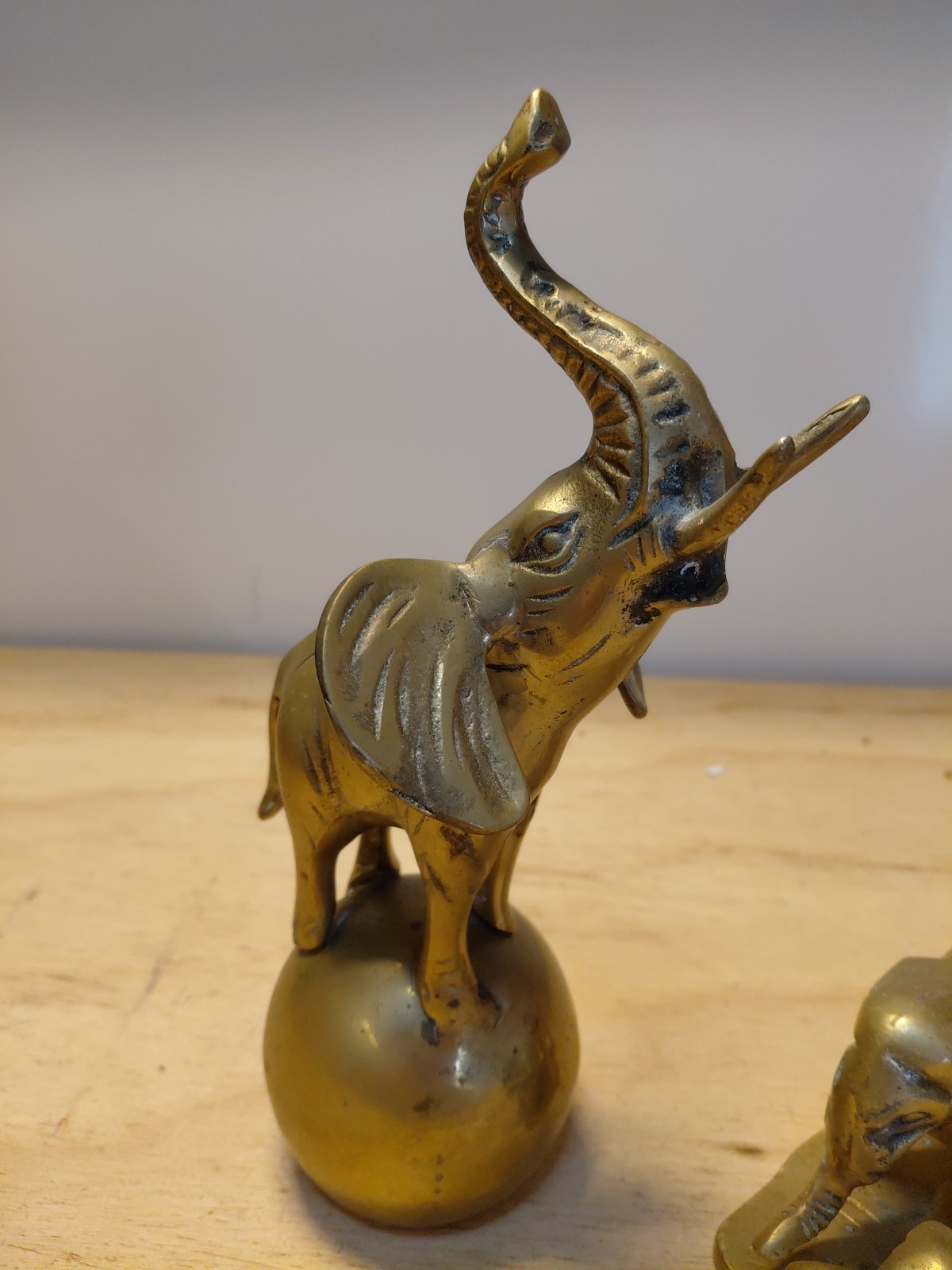 Vintage Lot of 2 Brass Elephants And Baby Figurines Good Luck Figurines