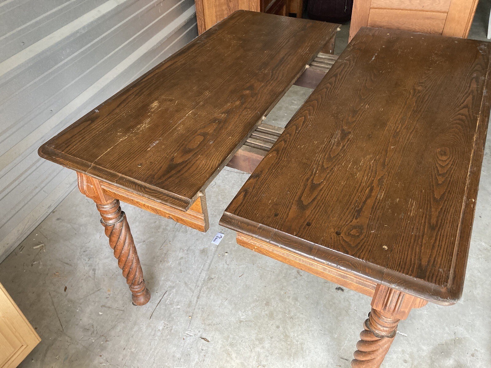 Antique Square Kitchen Vintage Farmhouse Oak Table Barley Twist 5 Leg No Leaves