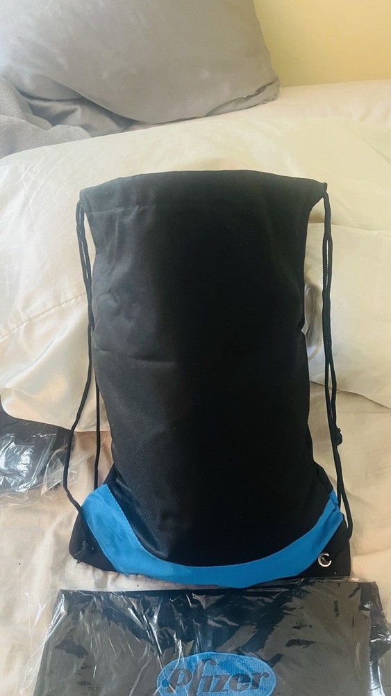 5 Pfizer Pharmaceutical rep swag - Five Drawstring backpacks
