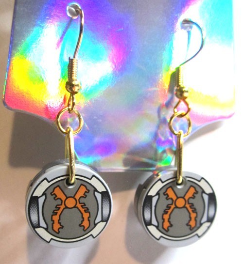 LEGO Loop 2x2 Round Tile Earrings - Orange & Grey Pattern - (2 Pieces)