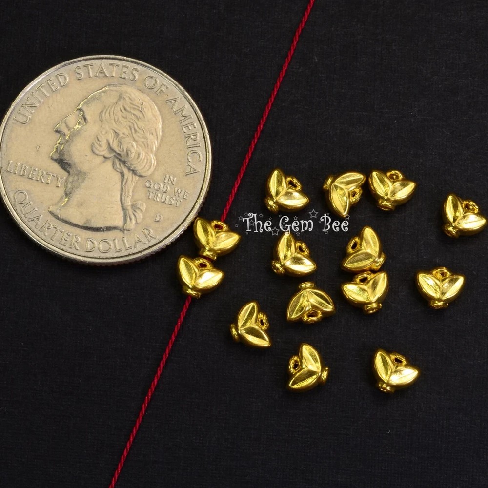 18k Solid Yellow Gold Fancy Leaf Spacer Findings Beads PAIR