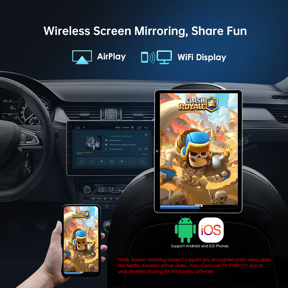 1x 12" 4K Video Android 11 2+32G Back Seat Car TV Headrest Monitor USB 4G Dongle