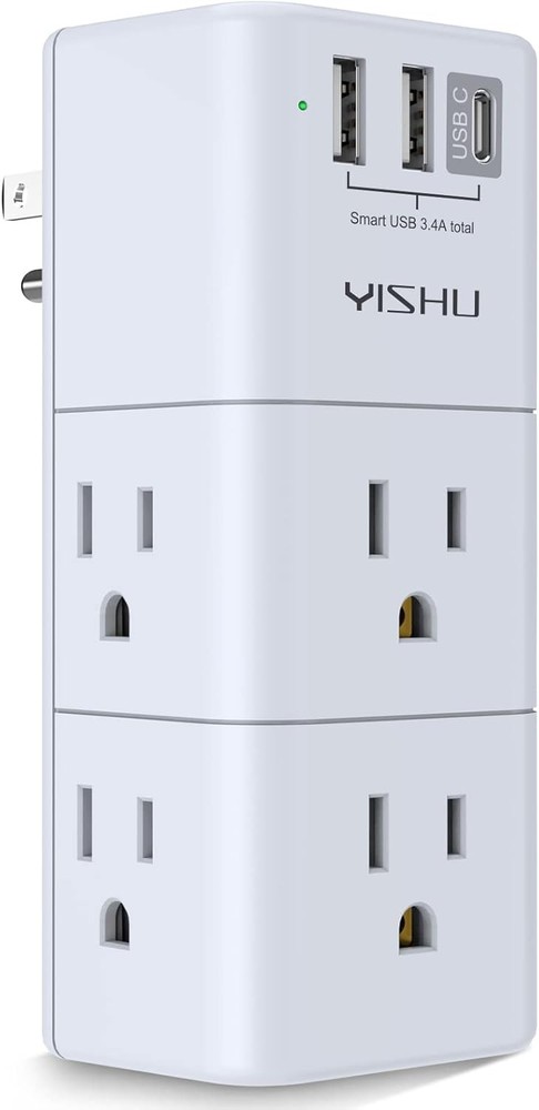 6 AC Plug Extender with 3 USB Ports - USB Multi Plug Outlet Surge Protector