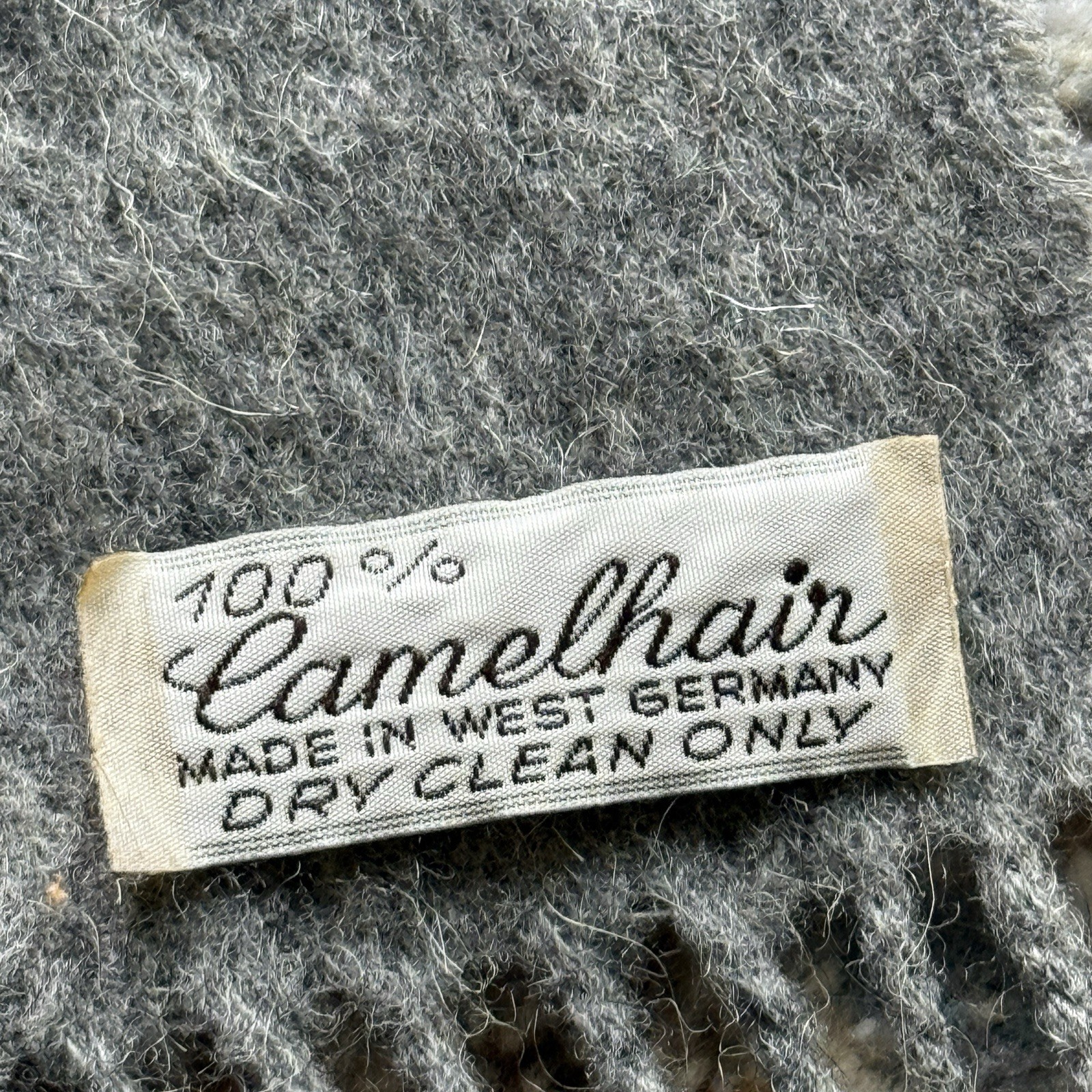 Vintage Lirard 100% Camel Hair Scarf Gray Made In Germany Minimal 50” Length 80s