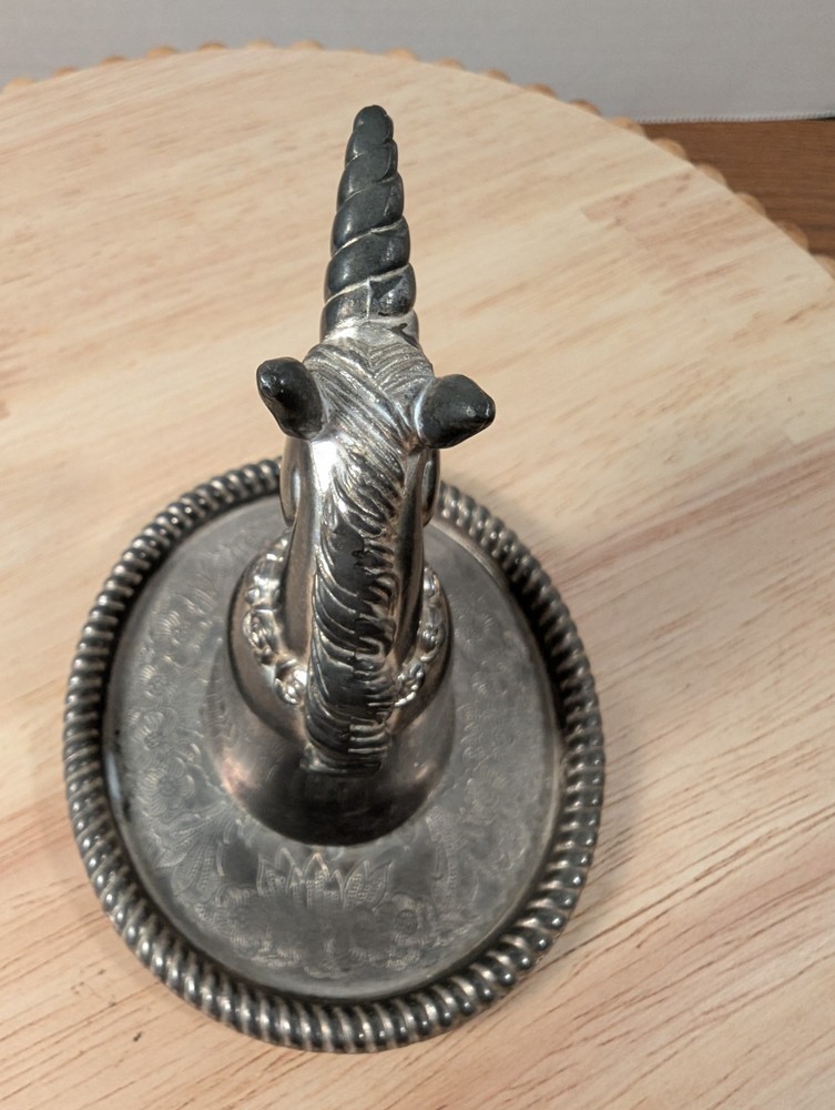 UNICORN RING HOLDER Vtg Hong Kong Silverplate Unicorn Trinket Dish Very Detailed