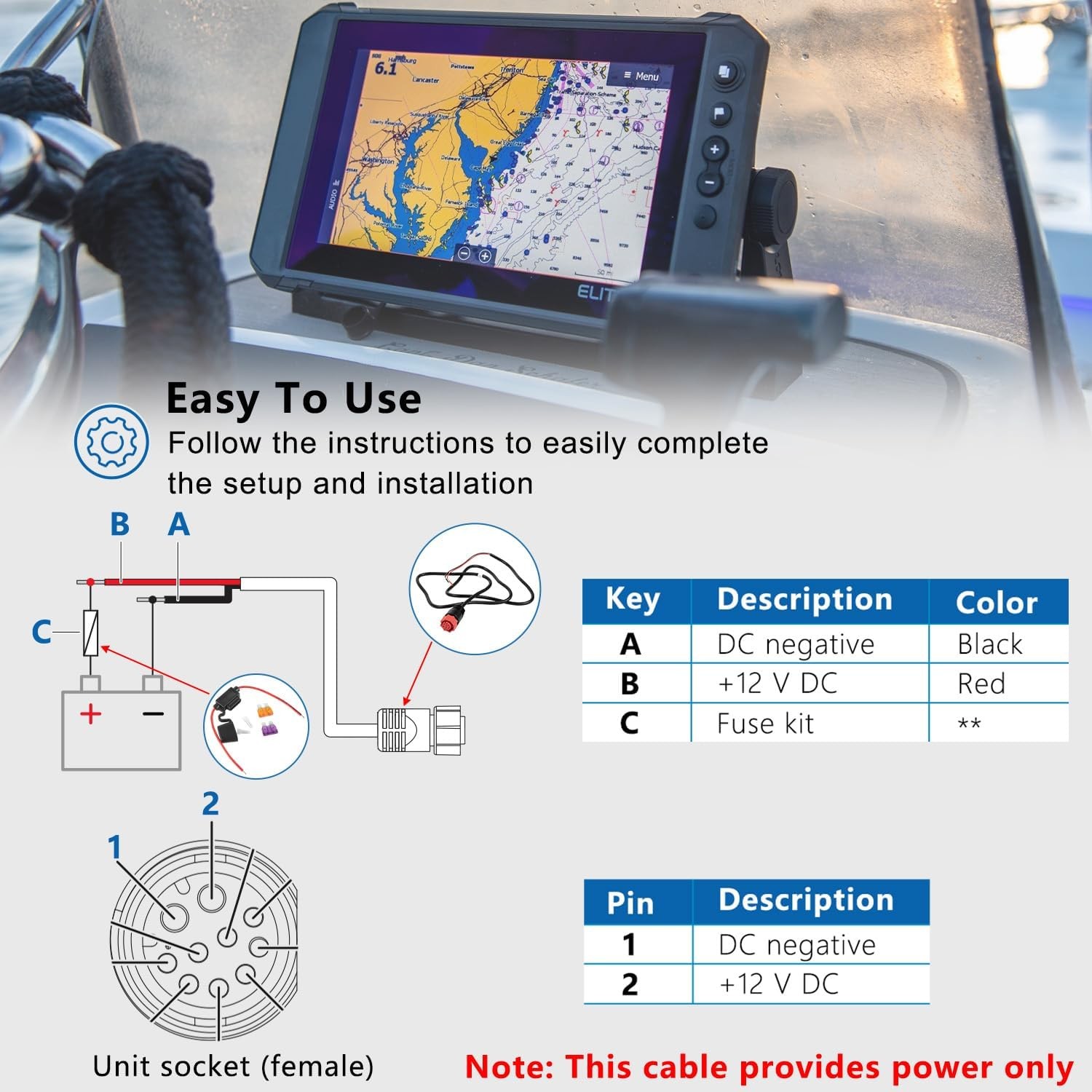 000-14041-001 HDS/Elite/Hook Power Cable for Lowrance HDS Elite FS Ti2 Hook