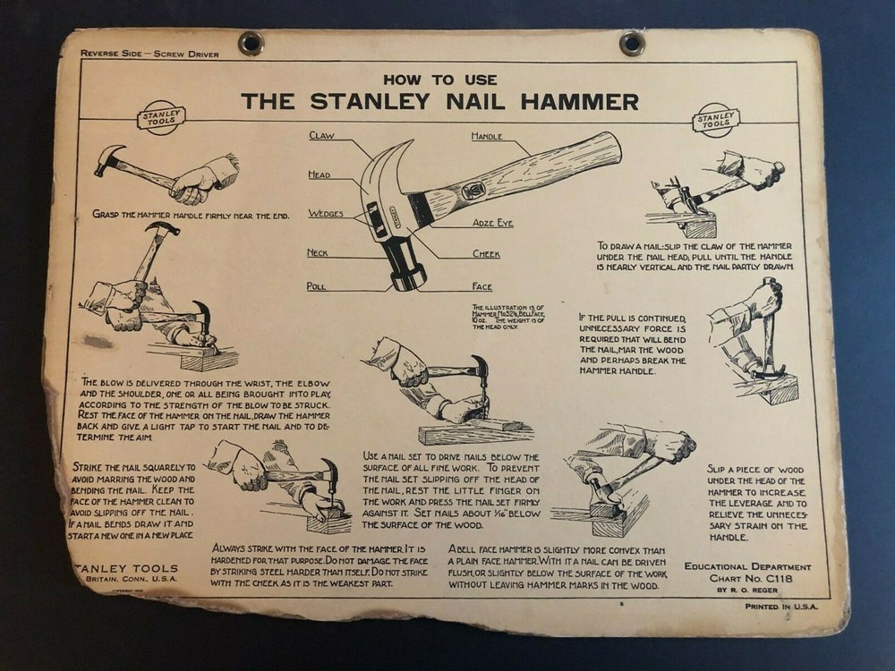 Vintage 1935 Stanley Tools Double Sided Pressboard Instructional Chart (12 / 14)