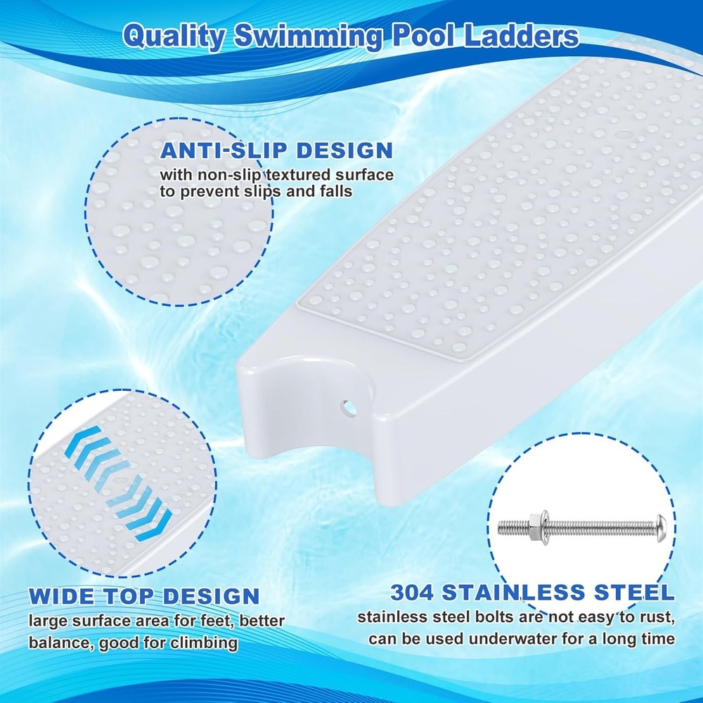 Pool Ladder Steps Replacement, (3-Pack) 18" Universal Heavy-Duty Molded Plastic