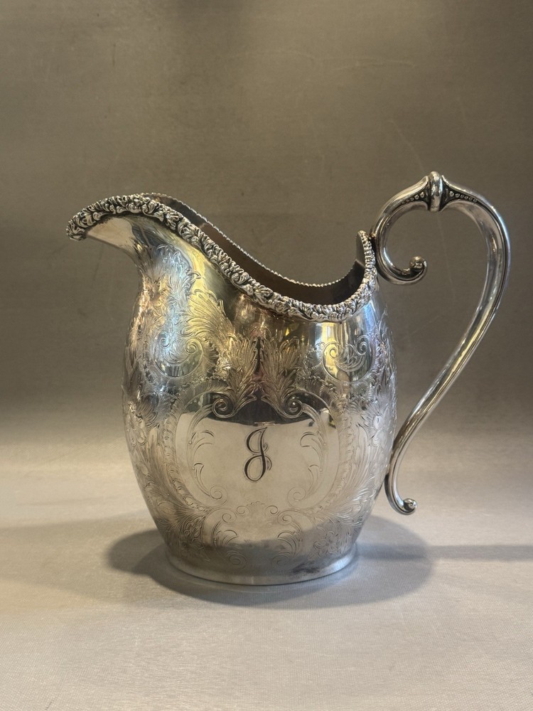 Barker Ellis Silver Plate Engraved Water Pitcher with Monogram J