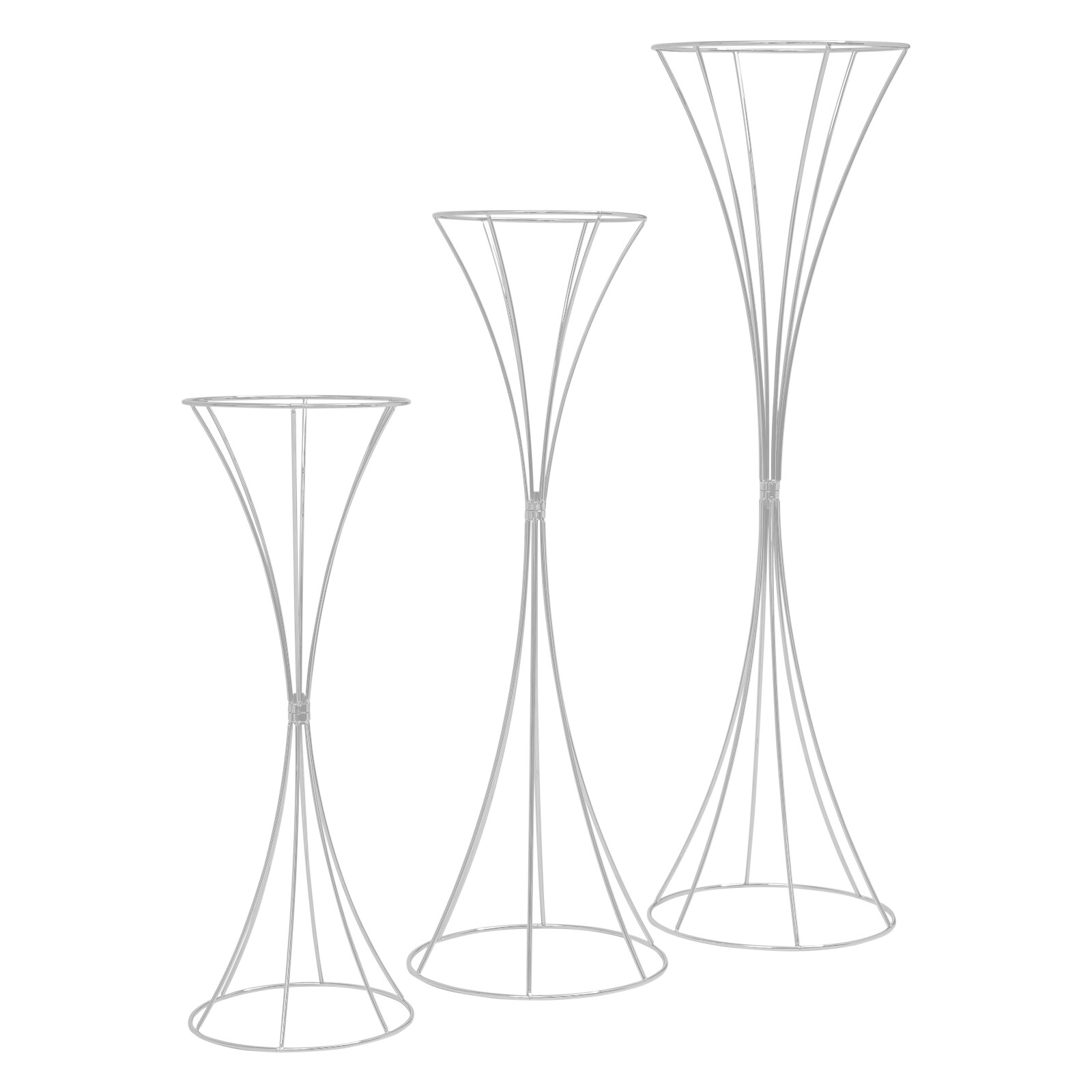 3pcs Modern Flower Stands Hourglass Shape Flower Stand Iron For Party Silver New
