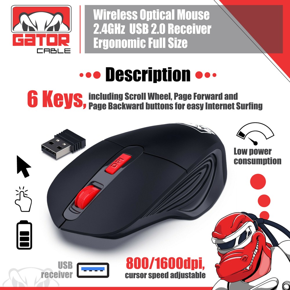 Wireless Optical Mouse Ergonomic USB Receiver 2.4GHz for Laptop PC Computer Mac
