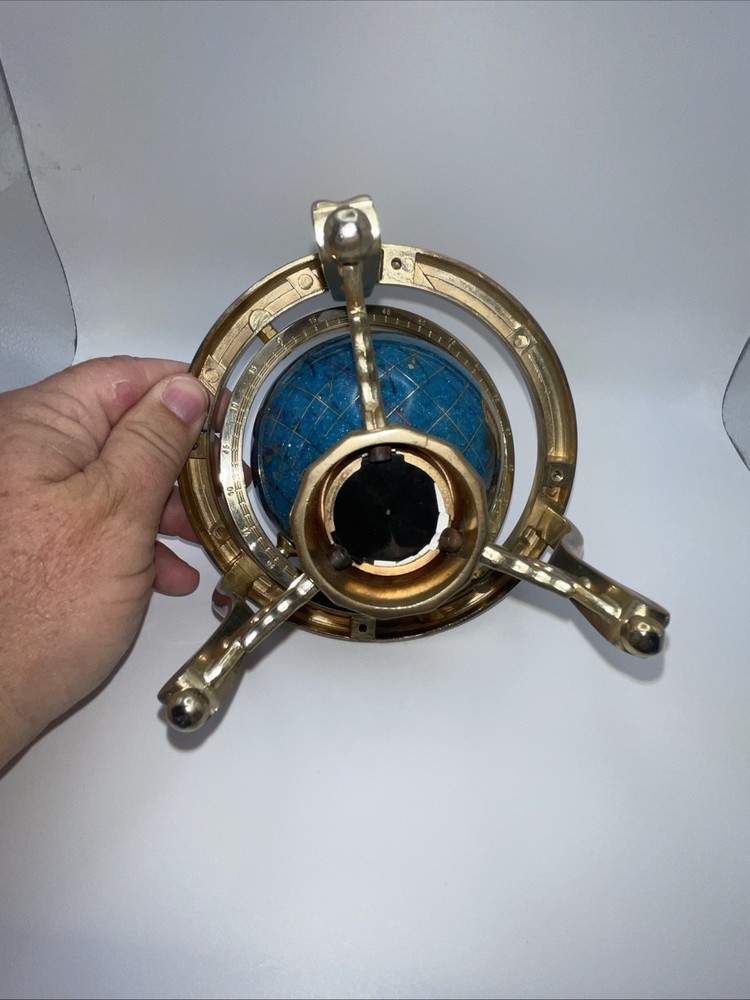 Semi Precious Stone Rotating Globe With Compass 6 Inch