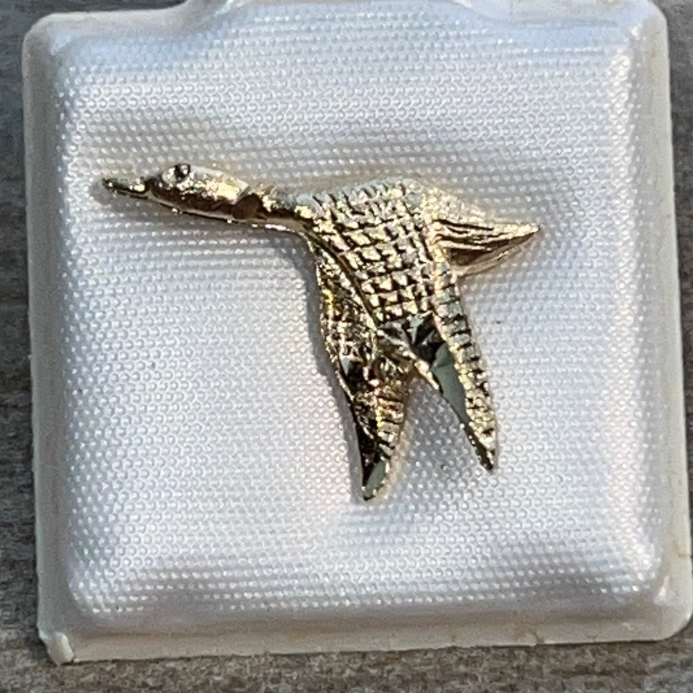 Duck Lapel Pin Hand Carved Gold Tone