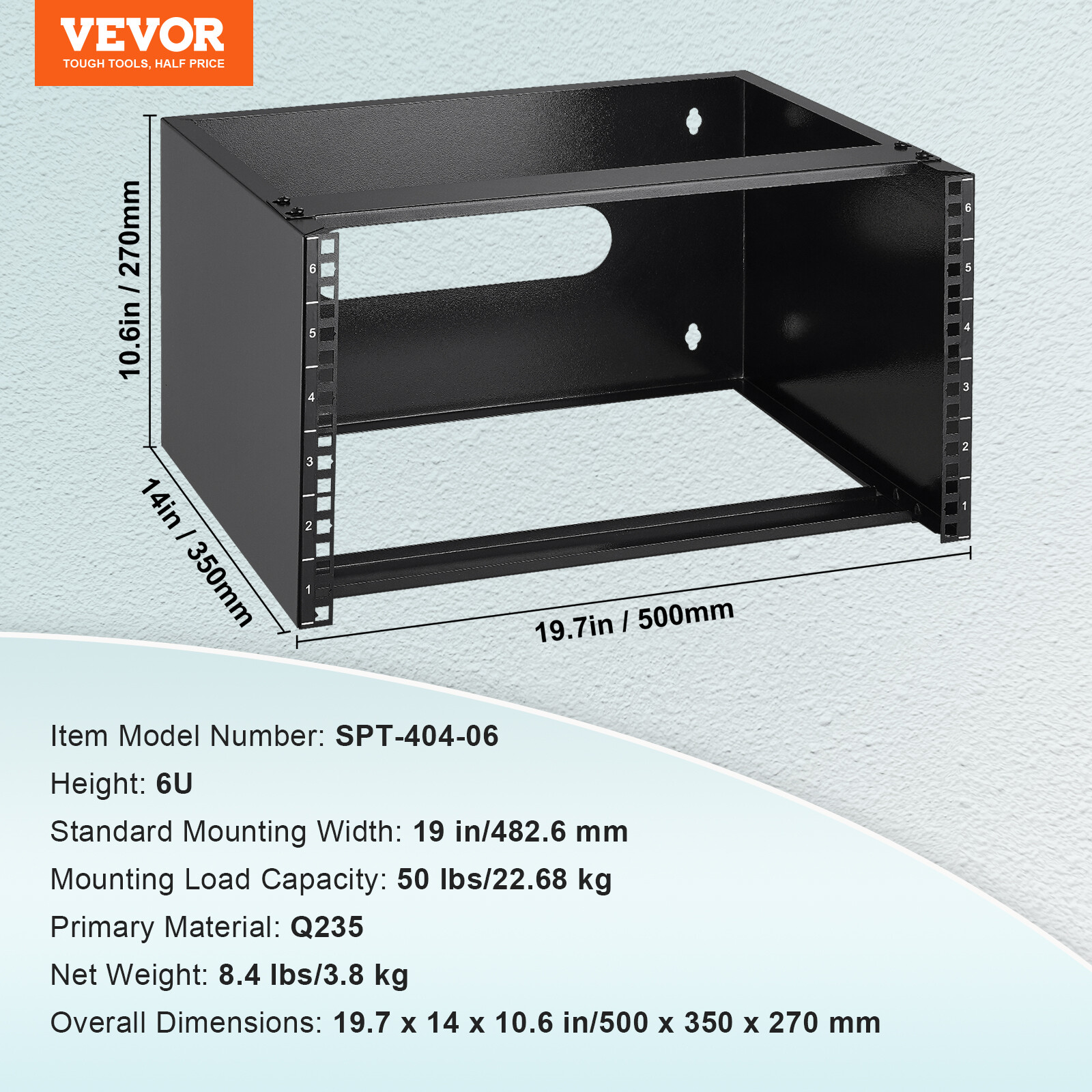 VEVOR 6U Wall-Mount Open Frame Network Rack 14 Inch Depth Server Rack 50lbs